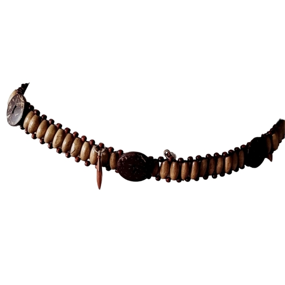 Hand Beaded Tie Belt with Wood Beads Vintage Hippie Boho Lagon Look main image 6